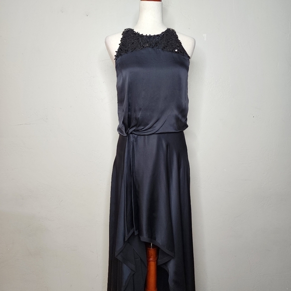 Halston Heritage Black Silk and Sequin Asymmetrical Gown size 4 - Picture 9 of 13